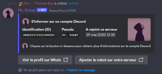 Utilisation de la commande /whois